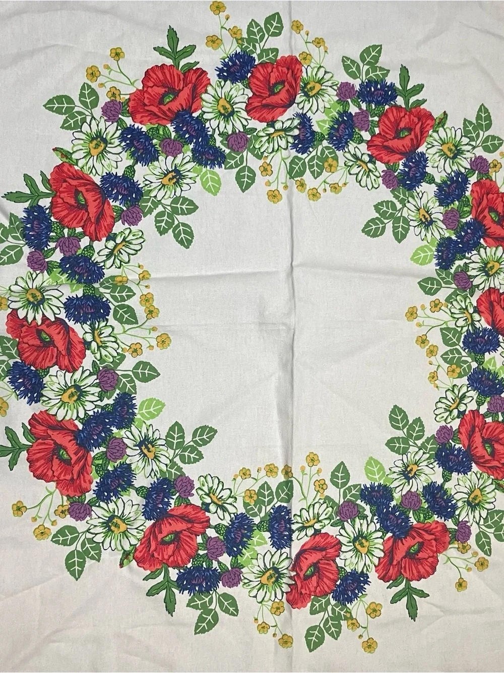 Swedish White Floral Table Square Tablecloth Cotton Cottage Granny 35in x 35in